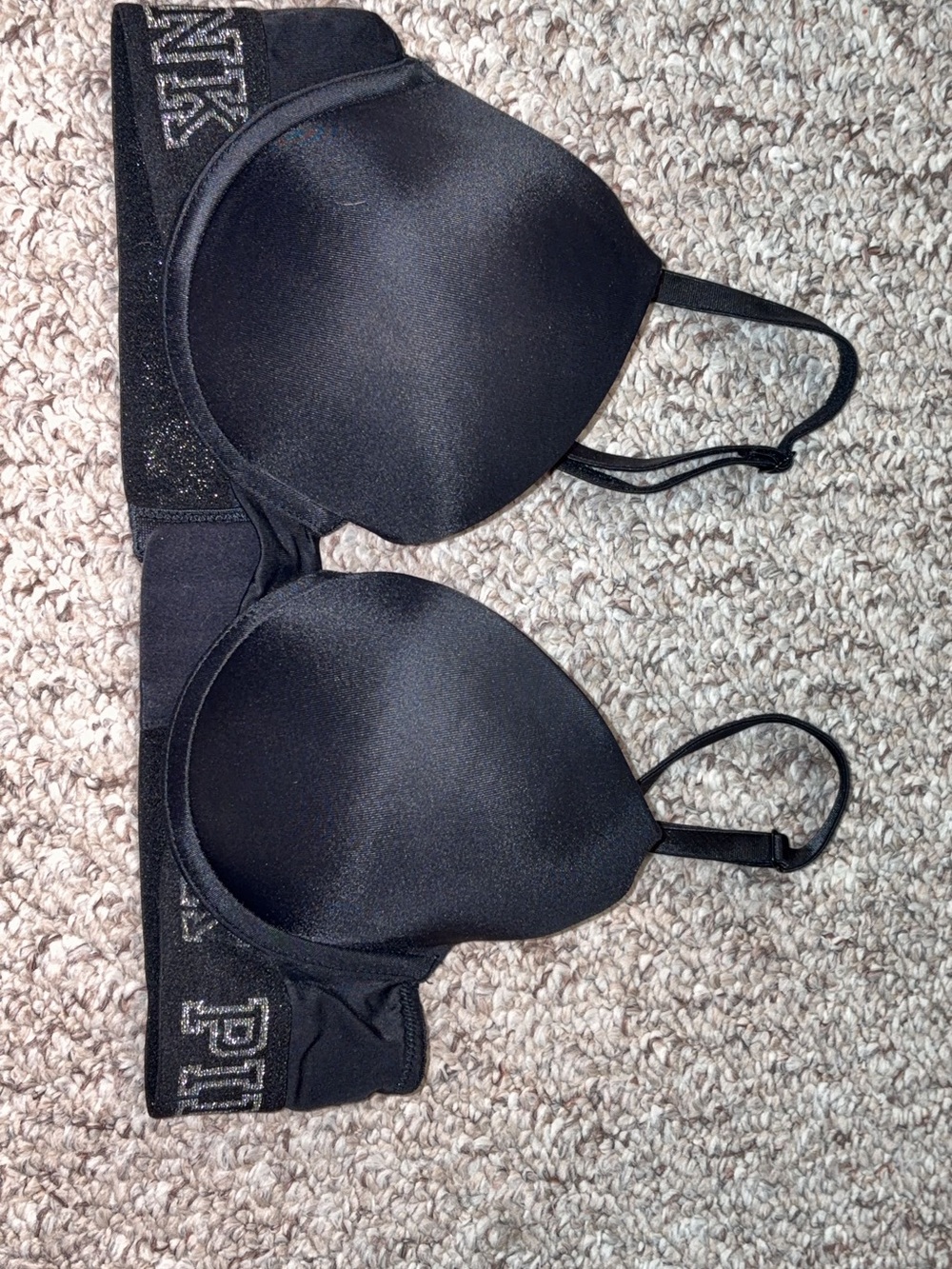 PINK Victoria's Secret Black Smooth Molded T-Shirt Bra with Logo Band